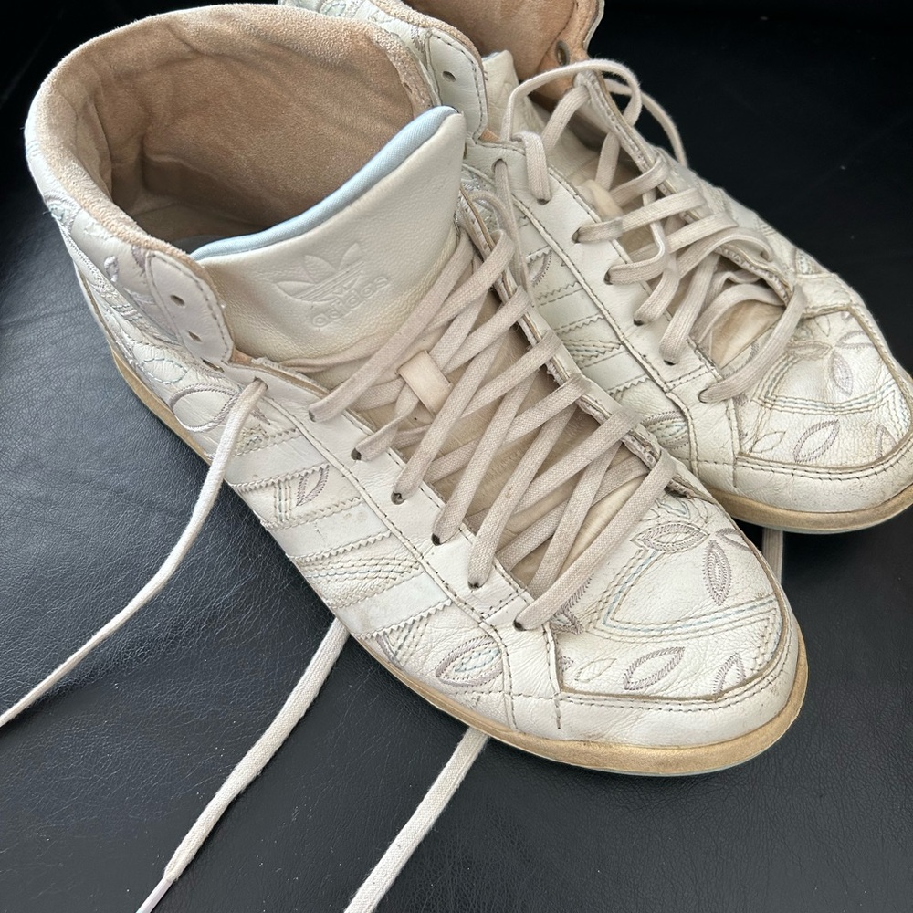 Adidas Originals White embroidered high top sneakers